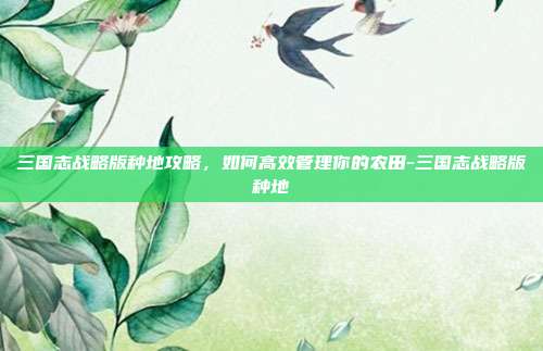 三国志战略版种地攻略,如何高效管理你的农田-三国志战略版种地