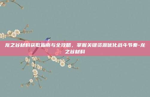 龙之谷材料获取指南与全攻略,掌握关键资源优化战斗节奏-龙之谷材料