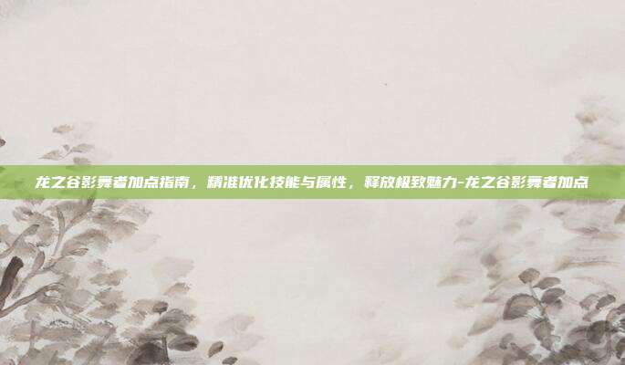 龙之谷影舞者加点指南,精准优化技能与属性,释放极致魅力-龙之谷影舞者加点