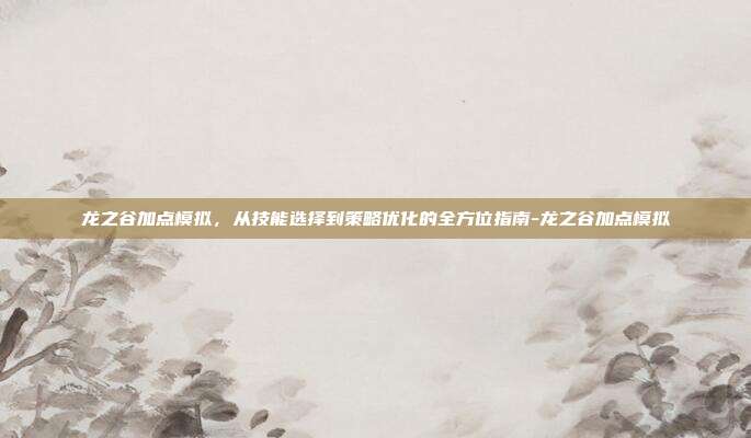 龙之谷加点模拟,从技能选择到策略优化的全方位指南-龙之谷加点模拟