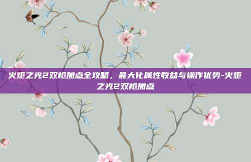 火炬之光2双枪加点全攻略,最大化属性收益与操作优势-火炬之光2双枪加点