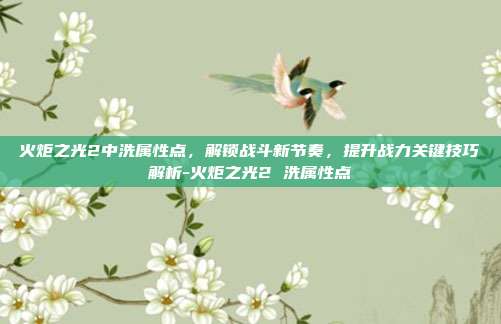 火炬之光2中洗属性点,解锁战斗新节奏,提升战力关键技巧解析-火炬之光2 洗属性点