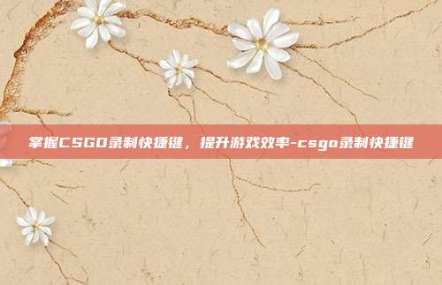 掌握CSGO录制快捷键,提升游戏效率-csgo录制快捷键
