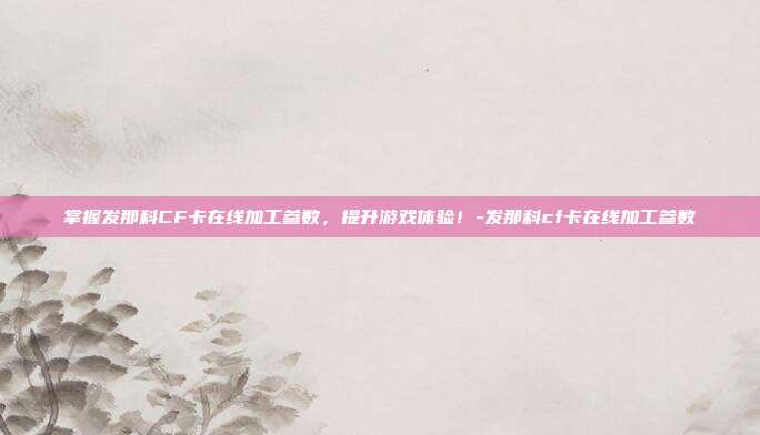 掌握发那科CF卡在线加工参数,提升游戏体验!-发那科cf卡在线加工参数