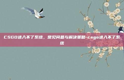 CSGO进入不了系统,常见问题与解决策略-csgo进入不了系统