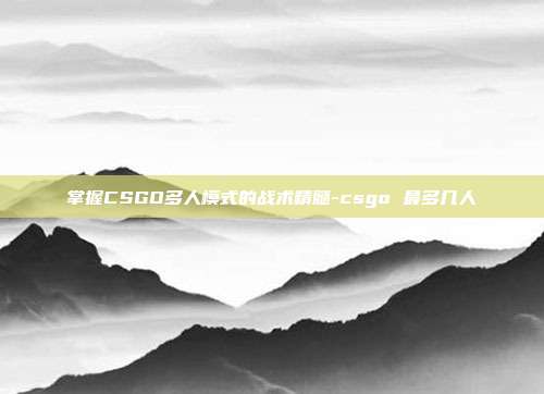 掌握CSGO多人模式的战术精髓-csgo 最多几人