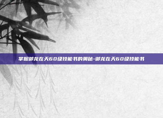 掌握御龙在天60级技能书的奥秘-御龙在天60级技能书