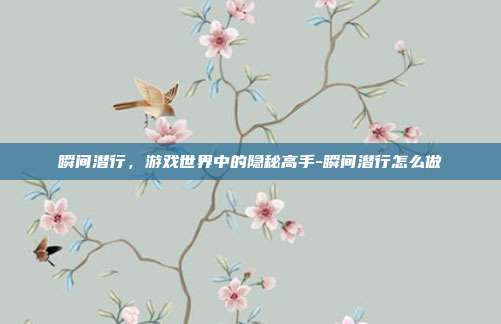 瞬间潜行,游戏世界中的隐秘高手-瞬间潜行怎么做