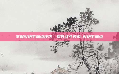 掌握火炮手加点技巧,提升战斗效率-火炮手加点