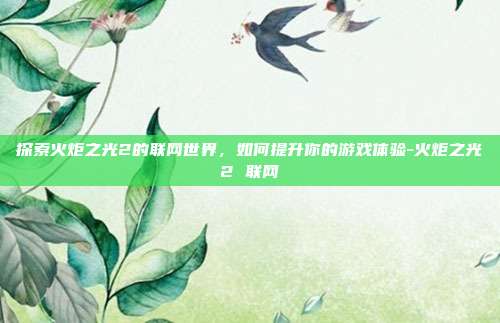 探索火炬之光2的联网世界,如何提升你的游戏体验-火炬之光2 联网