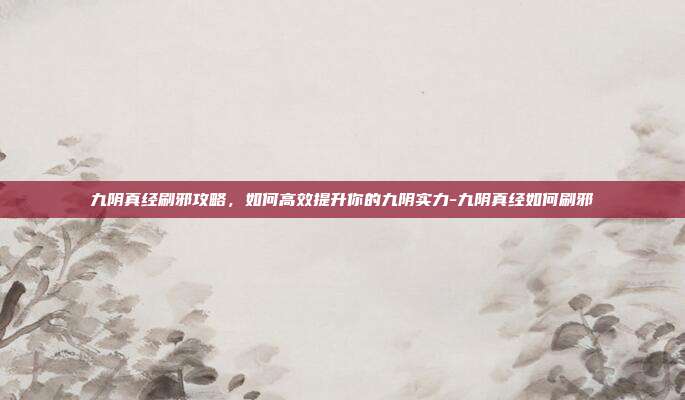 九阴真经刷邪攻略,如何高效提升你的九阴实力-九阴真经如何刷邪